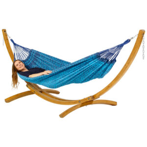 Hammock Tones of Aqua with wooden stand